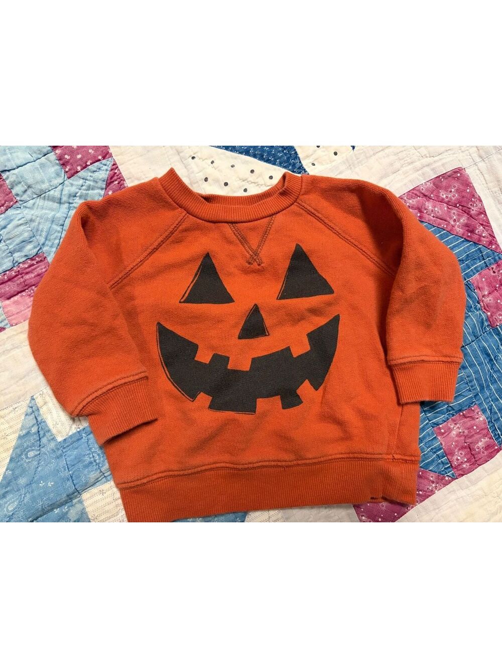 100% Cotton Baby Pumpkin Jack-O-Lantern Halloween Orange Sweatshirt 6-12 Months
